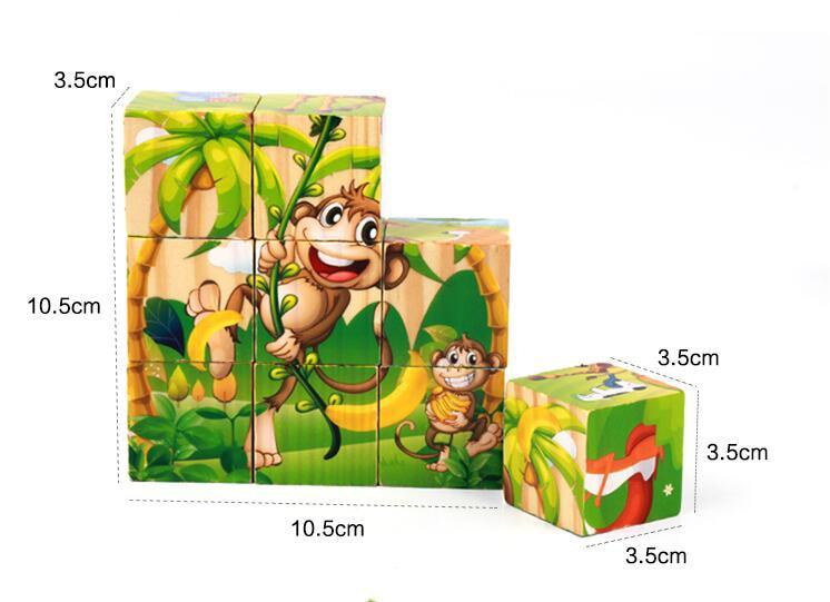 1Set Nine Blocks Six-sided 3D Wooden Cube Puzzle Toys  For Children Kids Educational Toys Funny Games