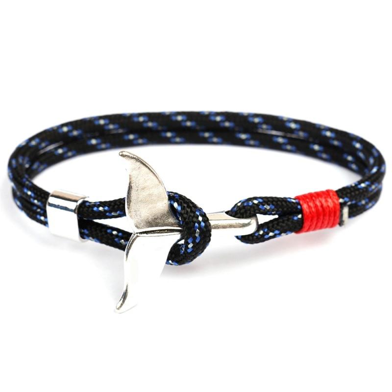 Fashion Whale Tail  Bracelets For Men And Women Charm  Survival Rope Chain  Bracelet Male Wrap Metal Hooks