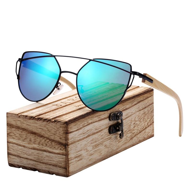 Modern Cat Eye Sunglasses for Women Polarized Sunglasses with metal frame and natural Bamboo wood frame Fashion Style