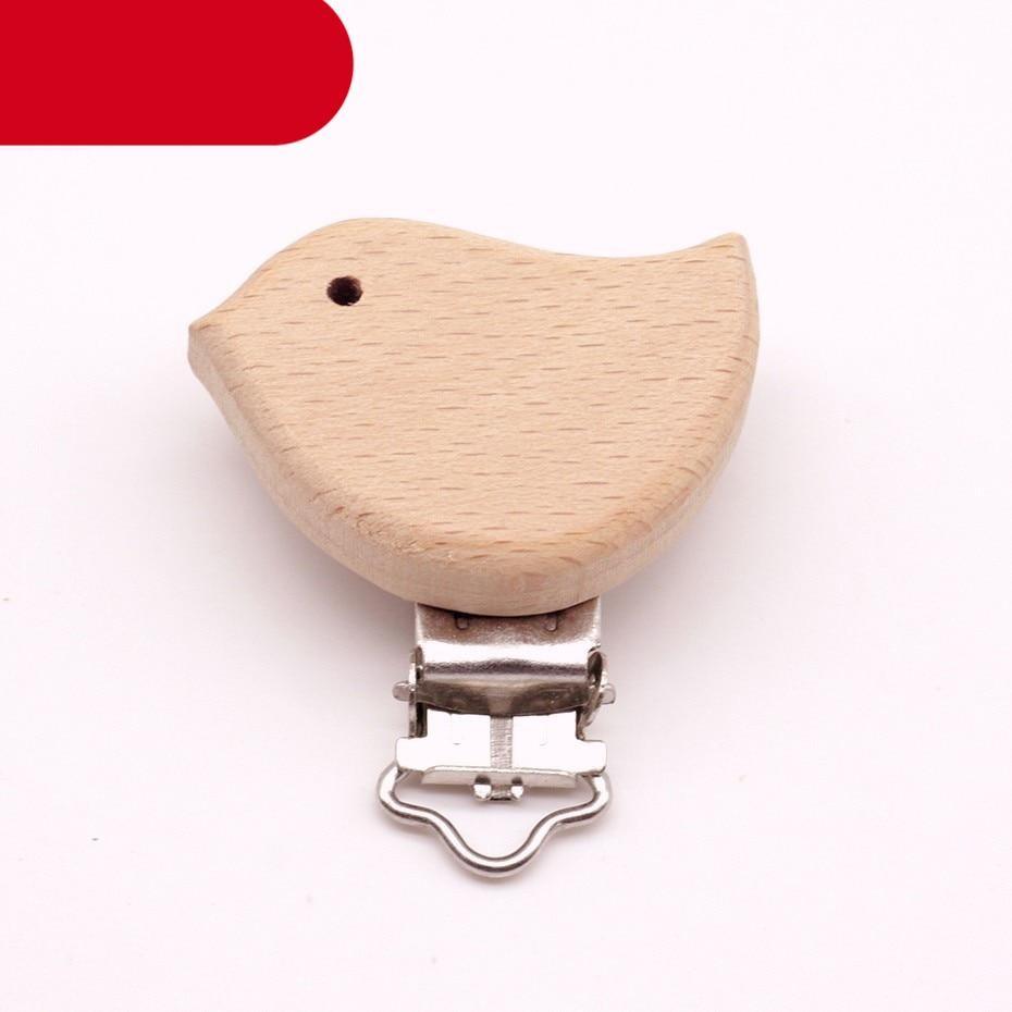 Modern Wood Naural Nipple Chain Accessories BPA Free Cute Modelling Beech Pacifier Clip Small Elephant Heart-shaped Holder for Pacifier