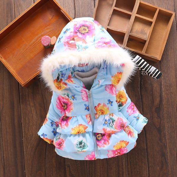 Luxury Printed Elegant Flower Design Baby Girl Hooded Coats Jackets Outerwear For Baby Girls In Elegant Design