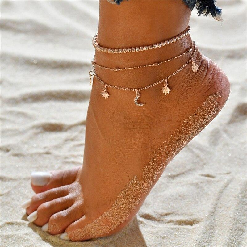 Modern Foot Brecelets Gold Female Anklets Barefoot Crochet Jewelry For Leg, Foot Bracelets in Elegant Luxury Trend Style