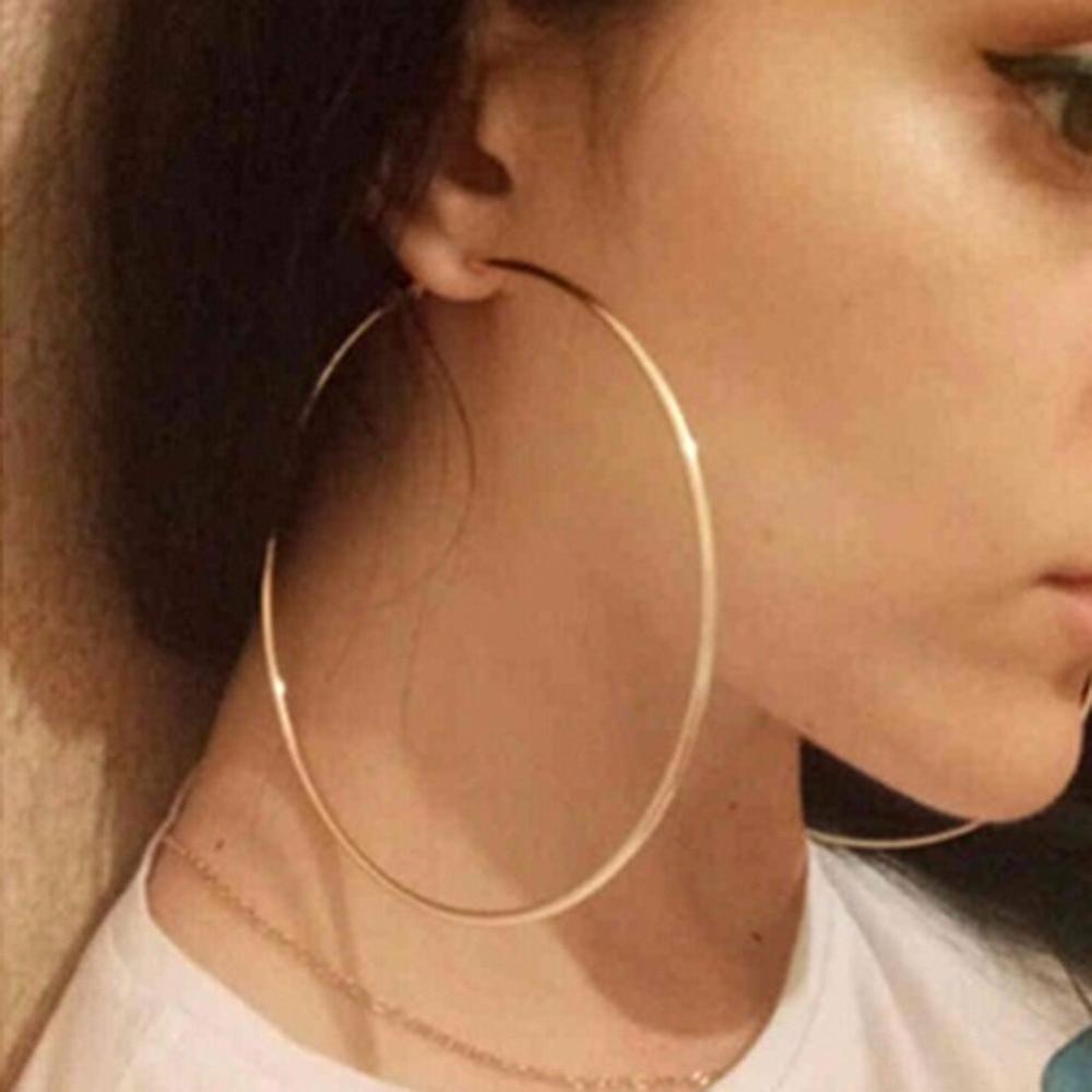 Big Circle Gold and Silver Luxury Woman 40mm 60mm 70mm 80mm Exaggerate Big Smooth Circle Hoop Earrings In Elegant Style