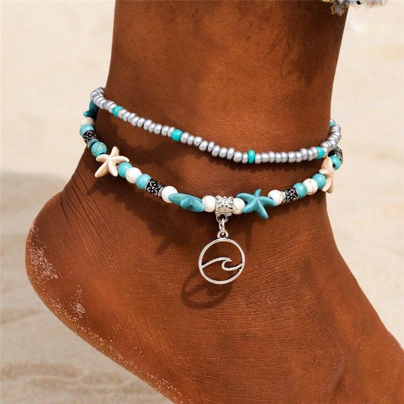 Starfish Handmade Brecelets Shell Beads Starfish Anklets for Women Leg Bracelet Handmade Bohemian Foot Chain