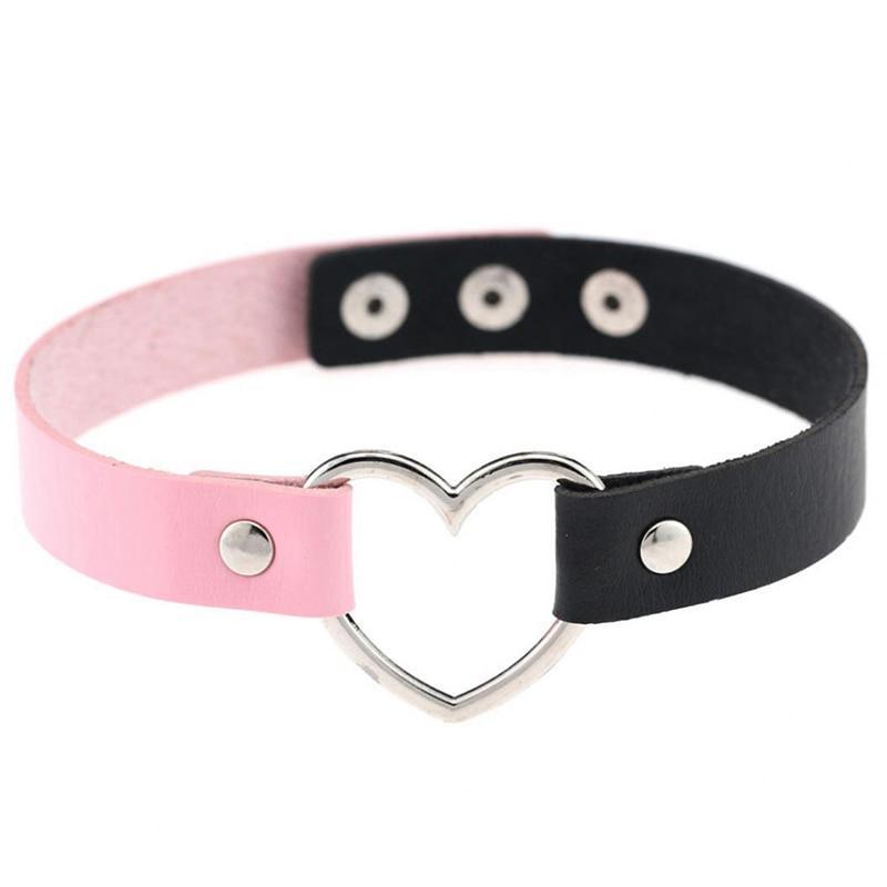 New Fashion Women Men Cool Punk Goth  Heart-Shape Leather Collar Choker Necklace Jewelry Accessories