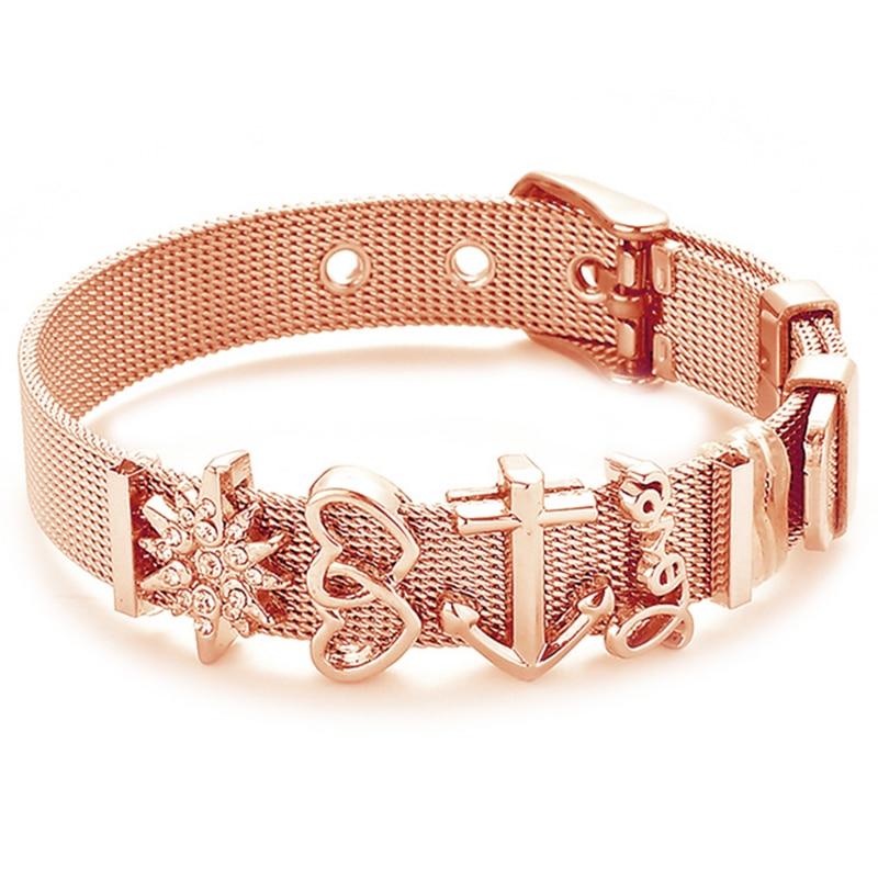 Fashion Stainless Steel Woman and Men Bracelet Mesh Bracelet Set Crystal Heart Anchor Charm Fine Bracelet Bangle For Female Lover