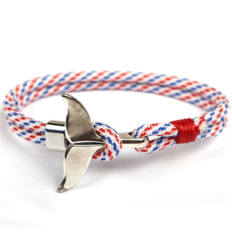 Fashion Whale Tail  Bracelets For Men And Women Charm  Survival Rope Chain  Bracelet Male Wrap Metal Hooks