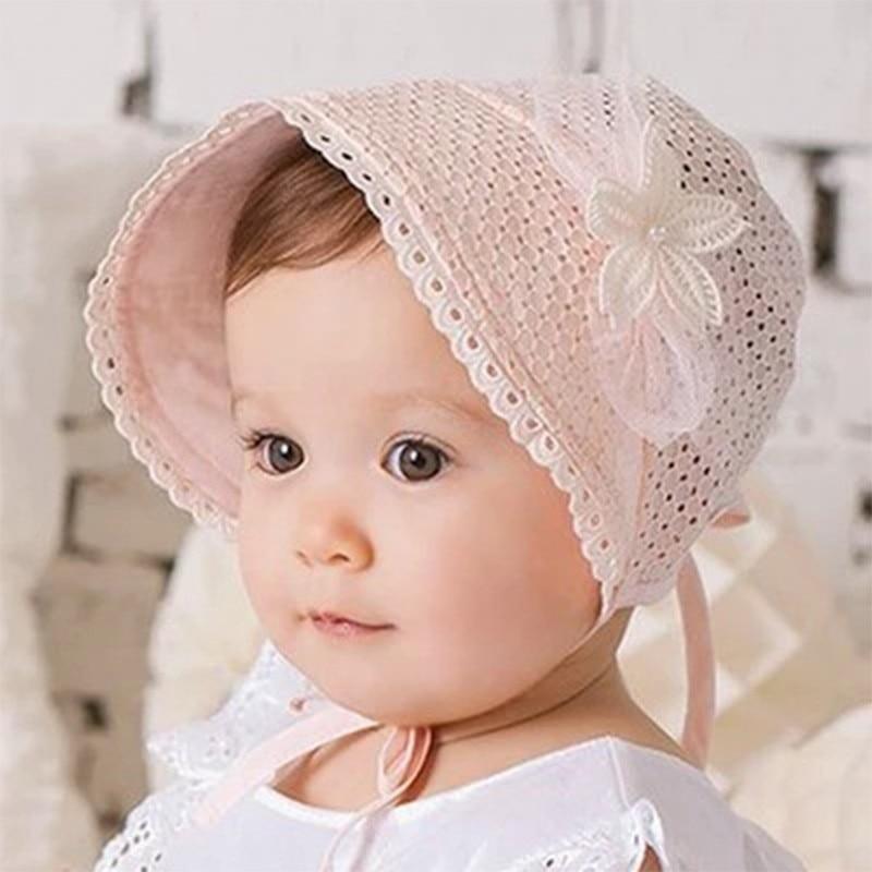 Cute Princess Baby Hat With Bow Solid Color Lace Hollow for Baby Girl Cap Toddler Kids Beach Bucket Hats In Retro Design