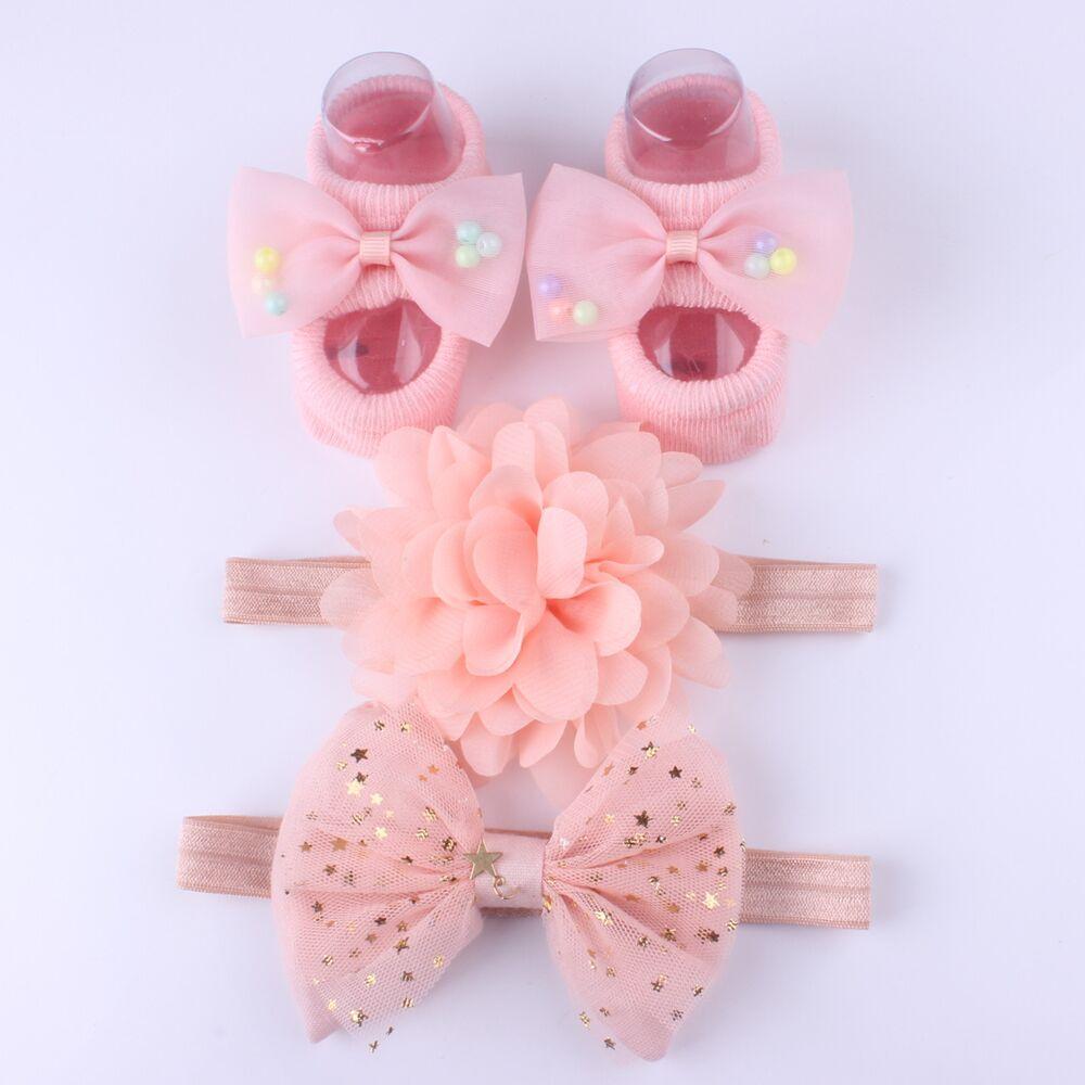 Flower Baby Girl Headband Socks Set Shoes With  Crown Bows Newborn Headbands For Girls Turban Baby Hair Accessories