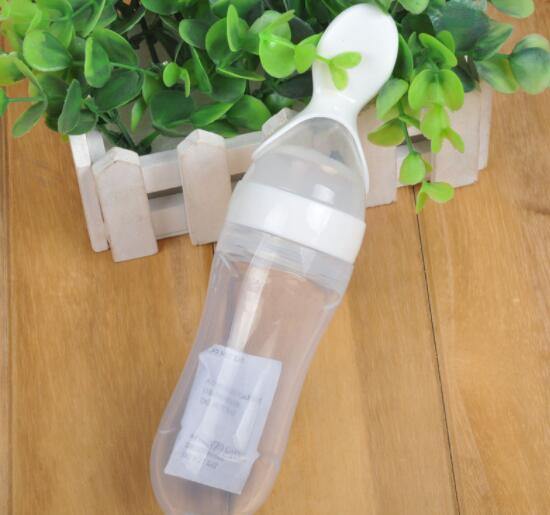 Safety Silicone Bottle For Infant Dids Deeding Bottles With Spoon Baby Food Supplement Bottle Cup For Kids