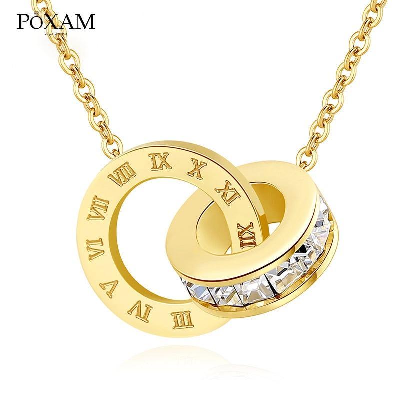 Luxury Crystal Choker Outstanding Fashion Roman Digital Stainless Steel Elegant Gold Silver Color Pendant Amazing Necklaces For Women Jewelry