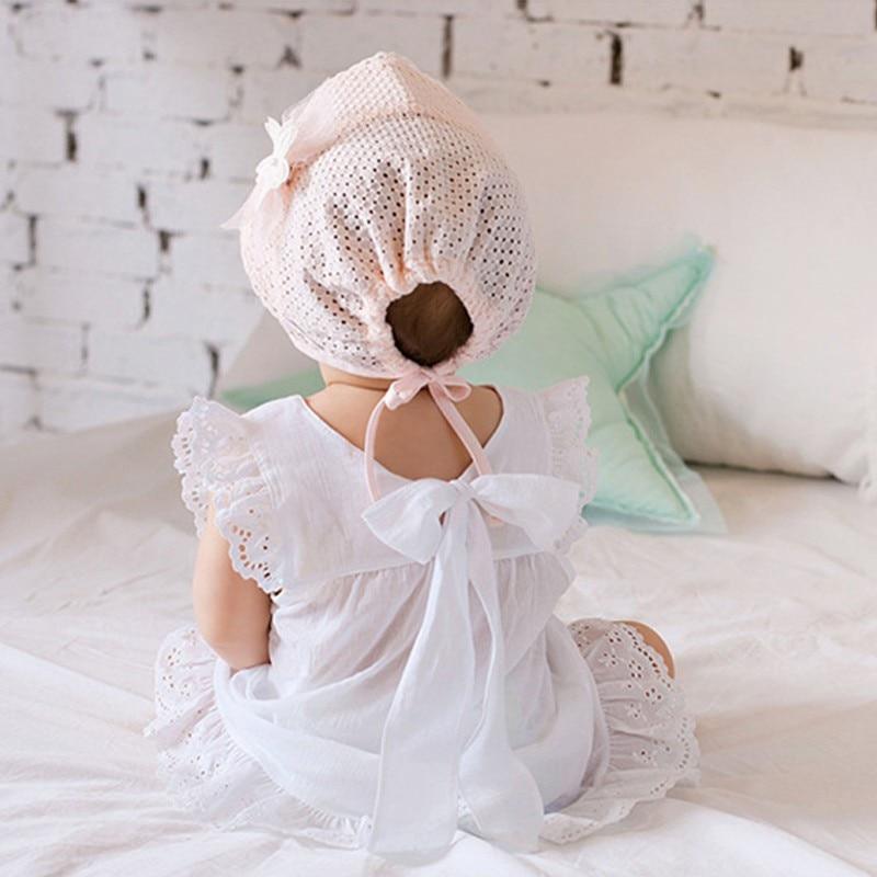 Cute Princess Baby Hat With Bow Solid Color Lace Hollow for Baby Girl Cap Toddler Kids Beach Bucket Hats In Retro Design