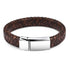 Handmade Luxury Modern Leather Black Blue Braided Leather Bracelet for Men Stainless Steel Design