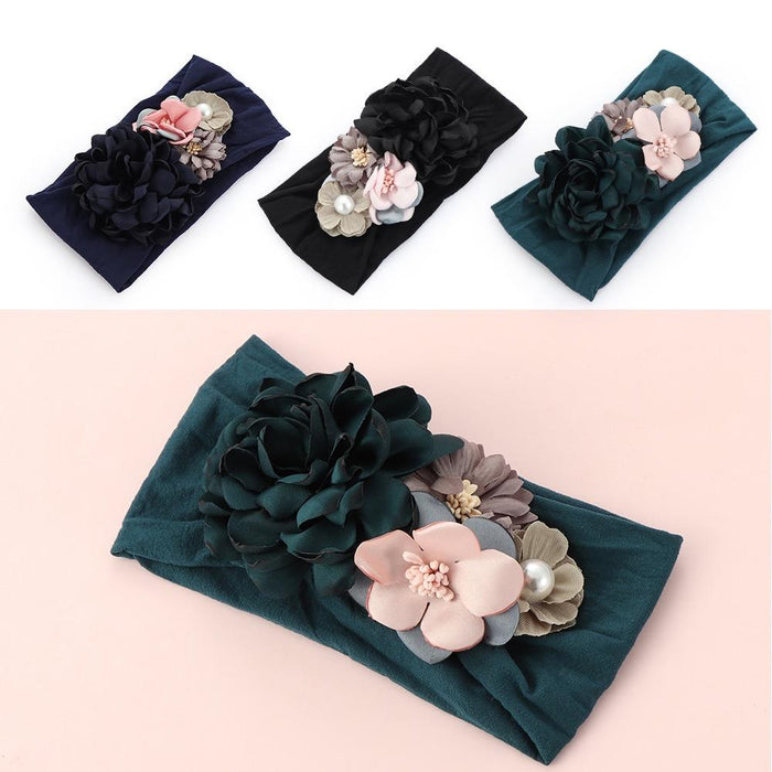 Luxury Handamde Pearl Baby Kids Fashion Headbands Nylon Flower Girl Hairband Pearl Turban Soft Bow