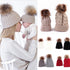 2Pcs Modern Mother & Baby Child Warm Winter Beanie Fur Pom Hat Crochet Ski Cap For Winter