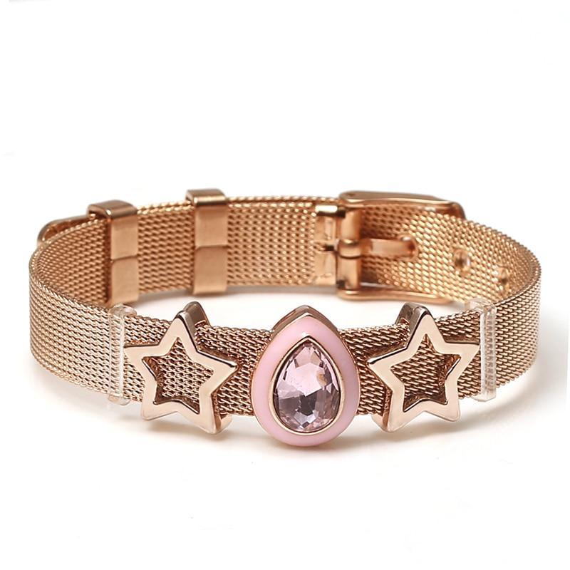 Two-tone Stainless Steel  Bracelets For Women Men Golden Love Heart Beaded  Ribbon  Bracelet & Bangle Gifts