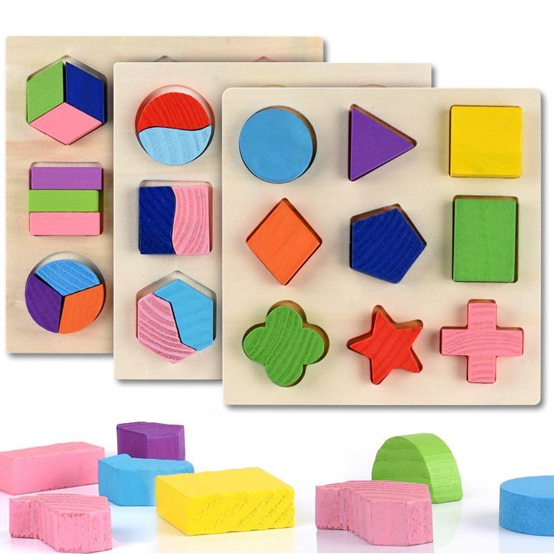 Wooden Geometric Shapes Puzzle Sorting Math Bricks Preschool Learning Educational Game Baby Toddler Toys for Children