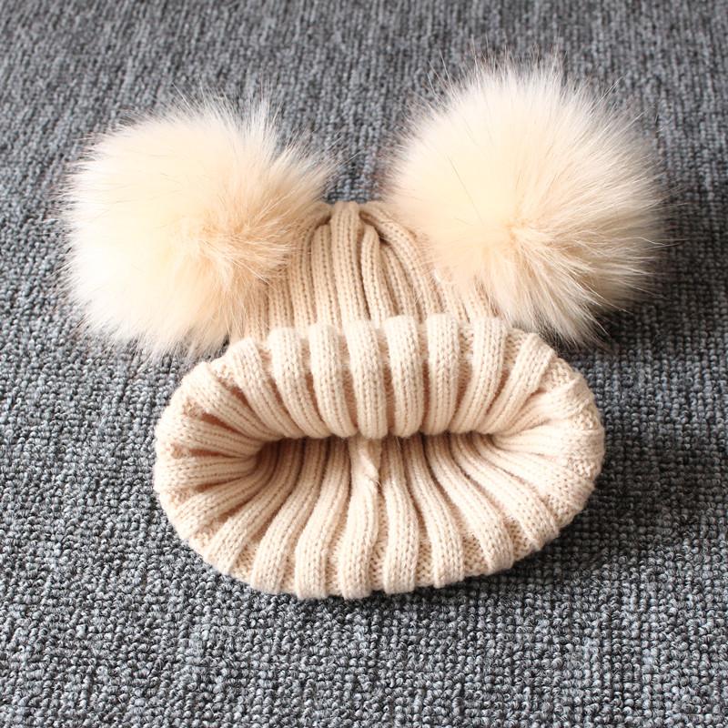 Baby Girls Winter Warm Knit Hat Furry Balls Pompom Solid Warm Cute Lovely Beanie Cap For Girls Baby In Modern Luxury Design