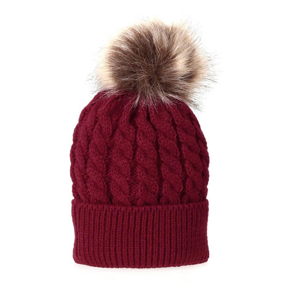 Fashion Parent-child Caps Cute Infant Baby Pom Pom Cap Winter Double Fur Ball Hat Baby Mom Warm Knitted Hat