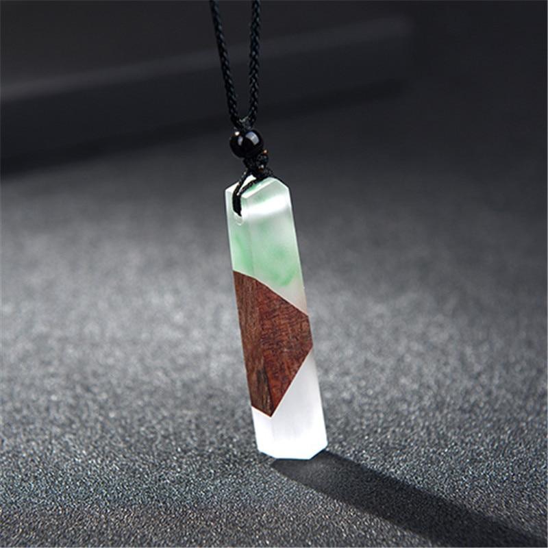 Fashion Natural Wooden Men Necklace Handmade Wood Resin Necklace Vintage Statement Necklaces & Pendants Long Rope Jewelry Gifts For Men and Women