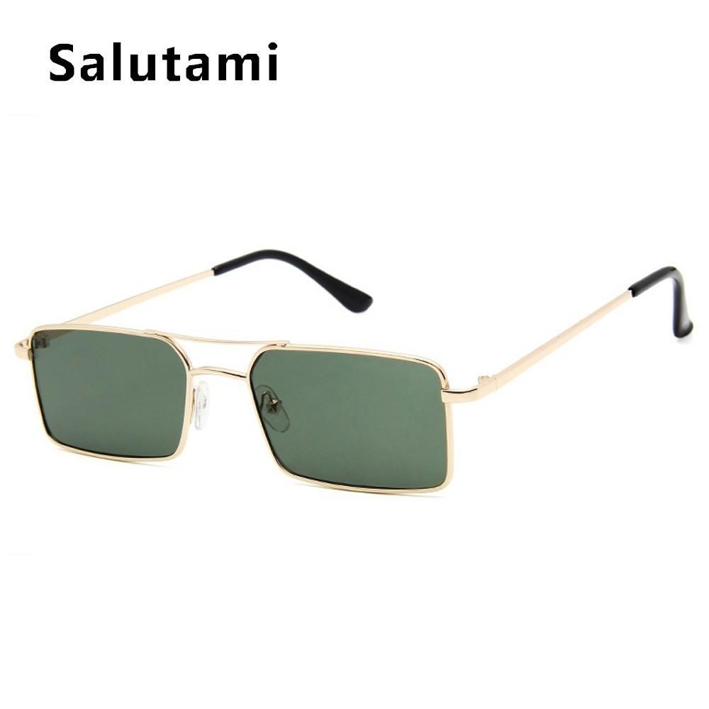 Luxury Famous Retro Modern Square Unisex Men and  Women‘s Sunglasses  With Alloy Metal Small Frame With Clear Double Bridge Men's Sunglasses