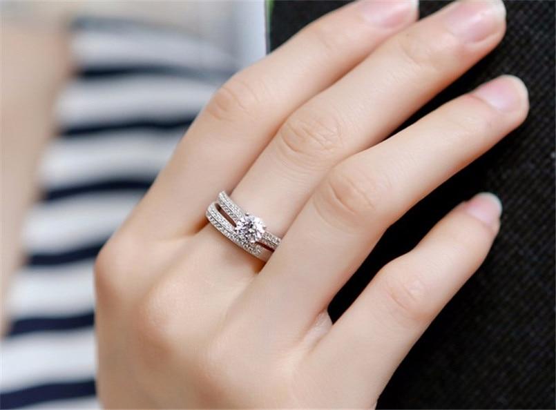 Luxury Modern Shiny Diamond Wedding Women 925 Sterling Silver Rings For Women In Luxury Simple Design Double Stackable Fashion Style