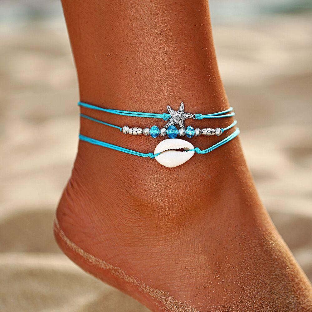 Starfish Pendant Anklets For Women Stone Beads Shell Anklet Bohemian Bracelets Jewelry