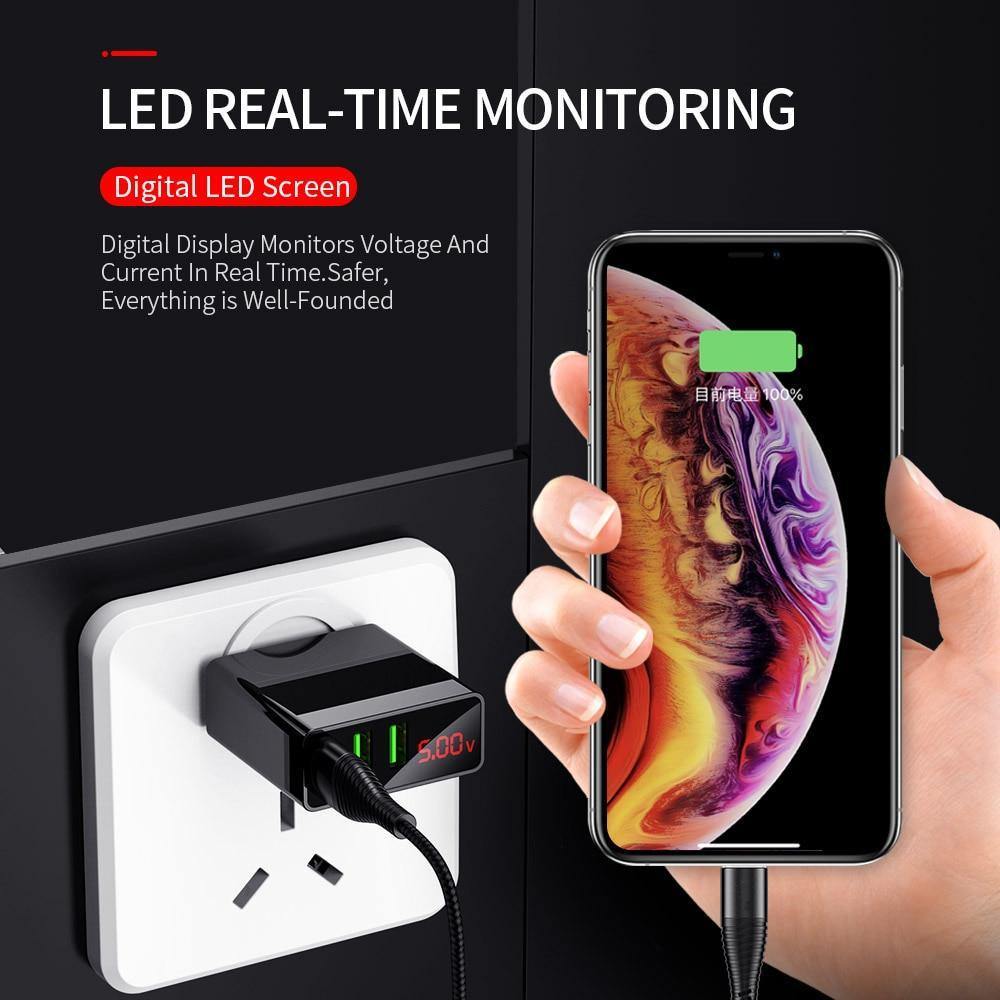 LED Display 3 Port USB Charger 3A Mobile Phone Fast Multi-port Charging Wall Chargers