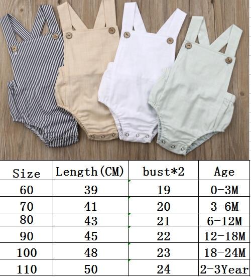 Newborn Infant Baby Boy/Girl Bodysuit Summer Button Jumpsuit Striped Casual Sleeveless Backless Solid Outfits Clothes for Girls