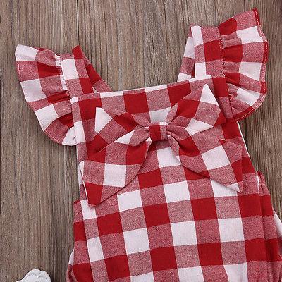 Modern New Newborn Kids Baby Girls Plaid Ruflles Romper Jumpsuit Clothes Outfit Set For Girls