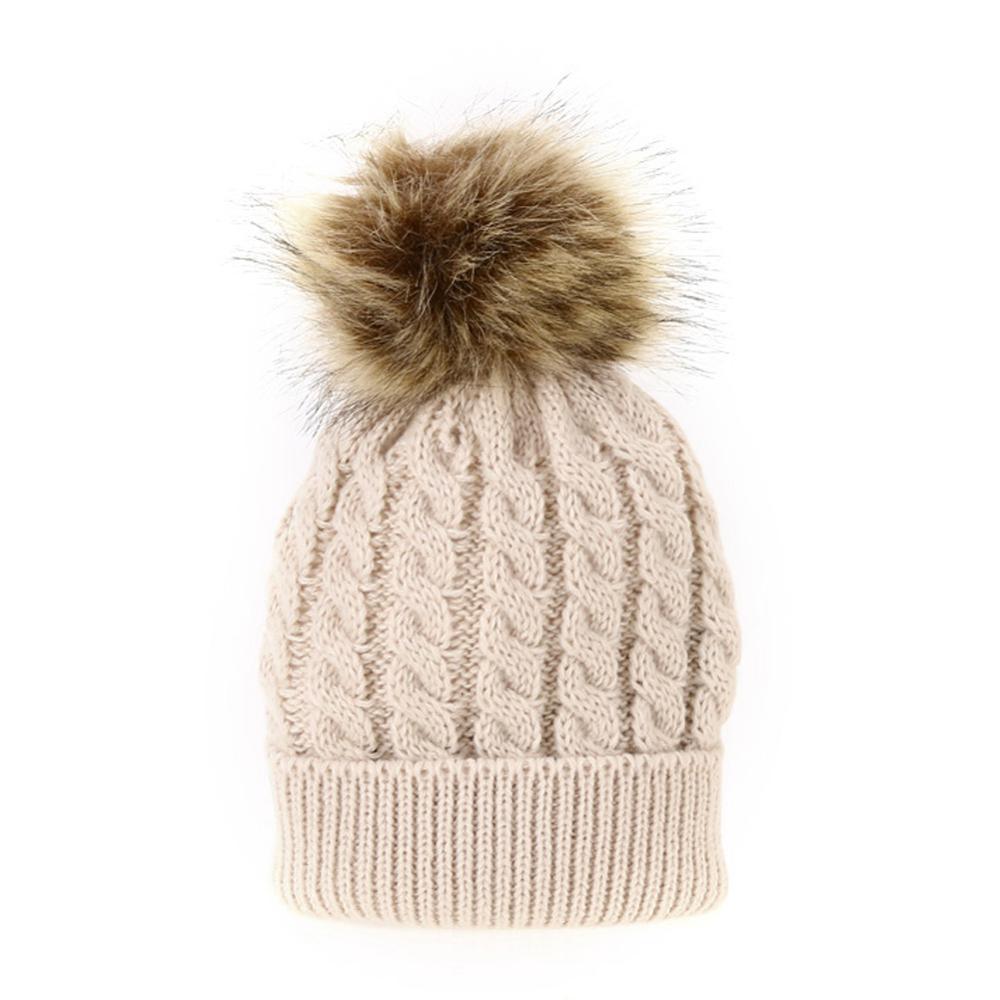 Fashion Parent-child Caps Cute Infant Baby Pom Pom Cap Winter Double Fur Ball Hat Baby Mom Warm Knitted Hat