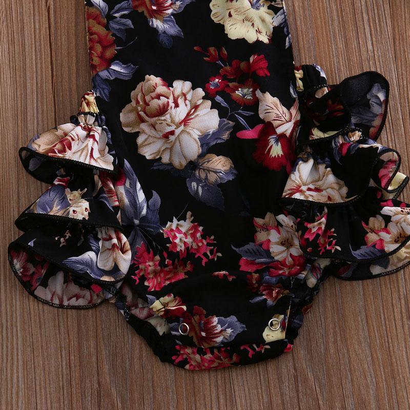 2PCS Newborn Toddler Baby Girls Clothes Flower Romper Sleeveless Jumpsuit Outfits Headband Clothes IWth Bow In Elegant Floral Design