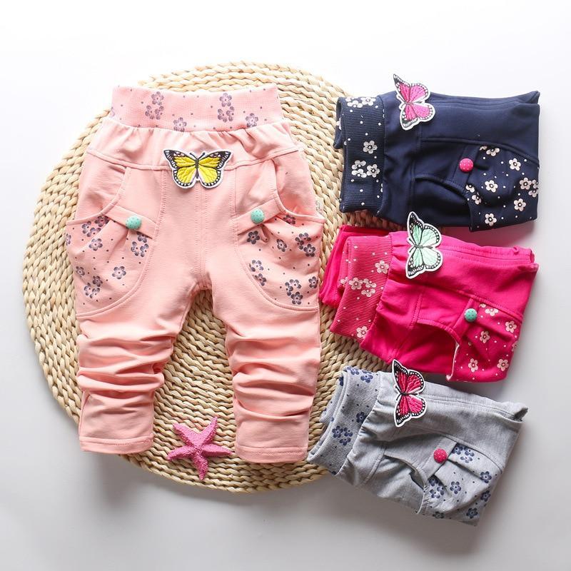 New Spring 100% cotton High-quality Cute Butterfly Embroidery Pattern Baby Girls Pants For 0-3 year Baby Girl