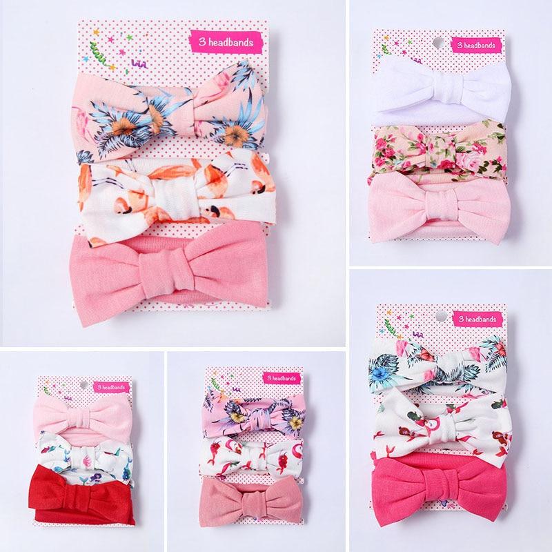 Summer Cute Floral Bows Baby Girl Headbands Elastic Bowknot Newborn Hair Band Turban Set Hair Accessories Bow Set For Kids