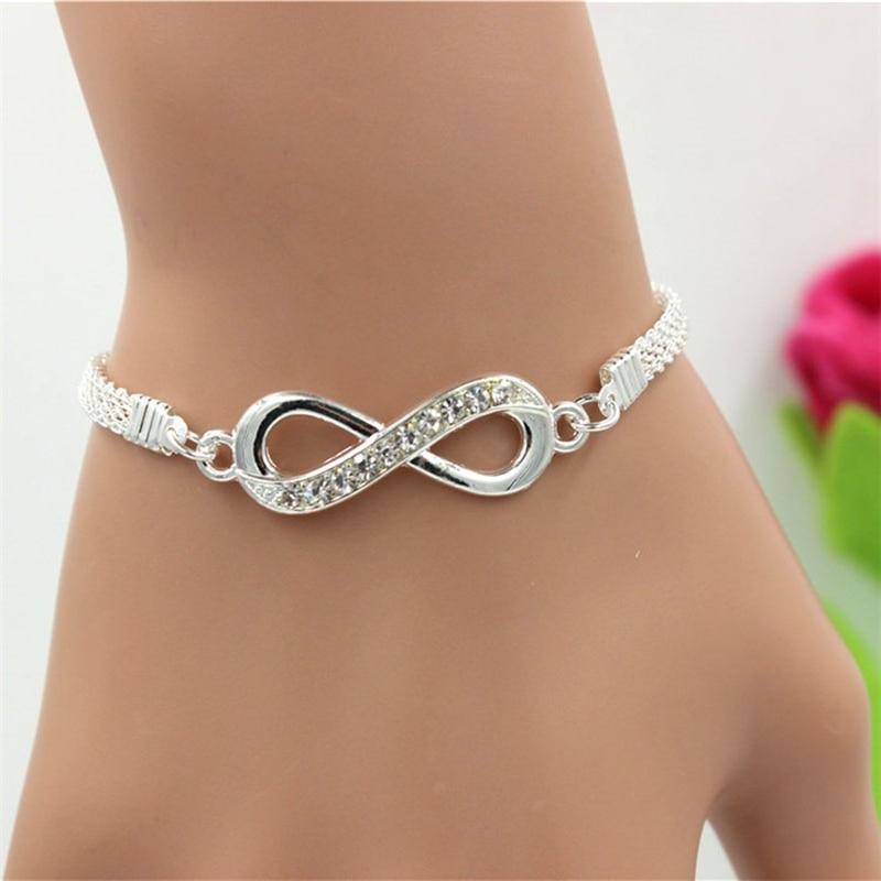 New Modern Fashion Rhinestone Infinity Connector Bracelet Alloy Metal Bracelet Silver Jewelry Brecelet