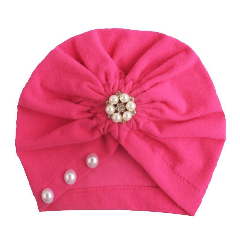 Luxury Learl Turban  for Baby Girls Bohemia Hat with Pearls Photography Props Newborn Turban Hats Kids Beanie Baby Cap