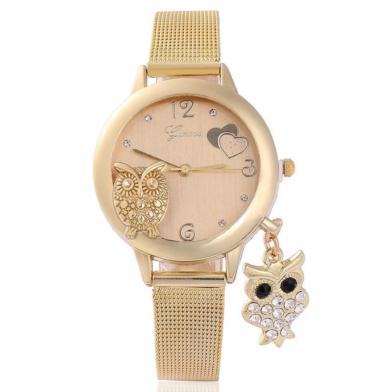 STEVVEX Gold  Watch Brand Quartz Women Rose Gold Stainless Steel Mesh Belt Ladies Wristwatch Female Clock Owl (Gold) For Women and Girls