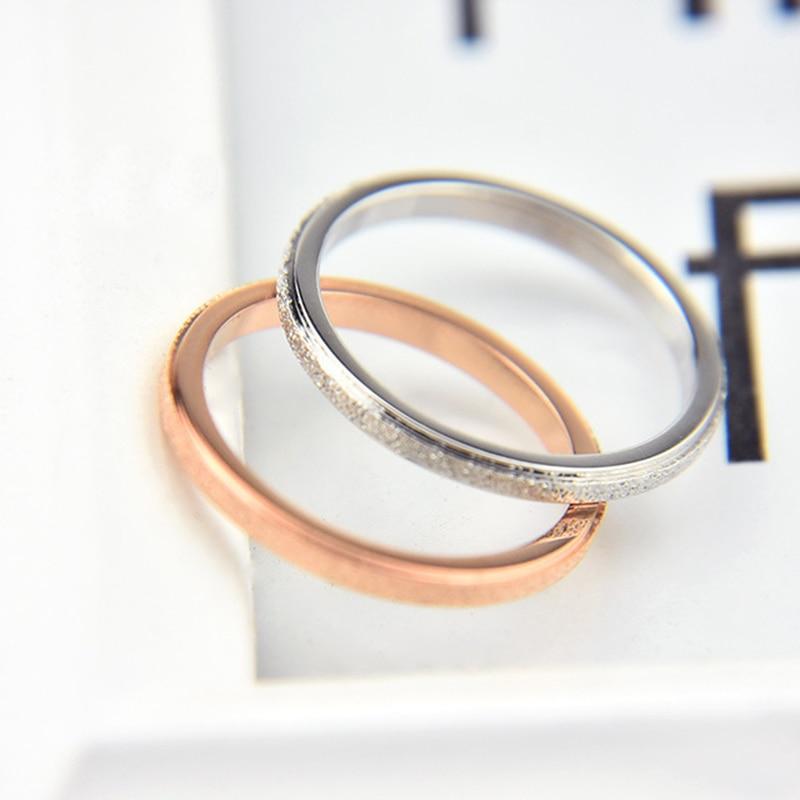 High Quality Fashion Simple Scrub Stainless Steel Women 's Rings 2 mm Width Rose Gold Color Finger  Gift For Girl In Modern Jewelry Design