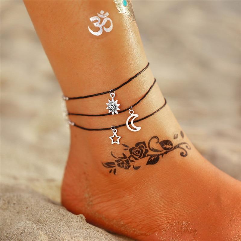 Bohemian Starfish Stone Anklets Set For Women Handmade Wave Anklet Bracelet on Leg Jewelry