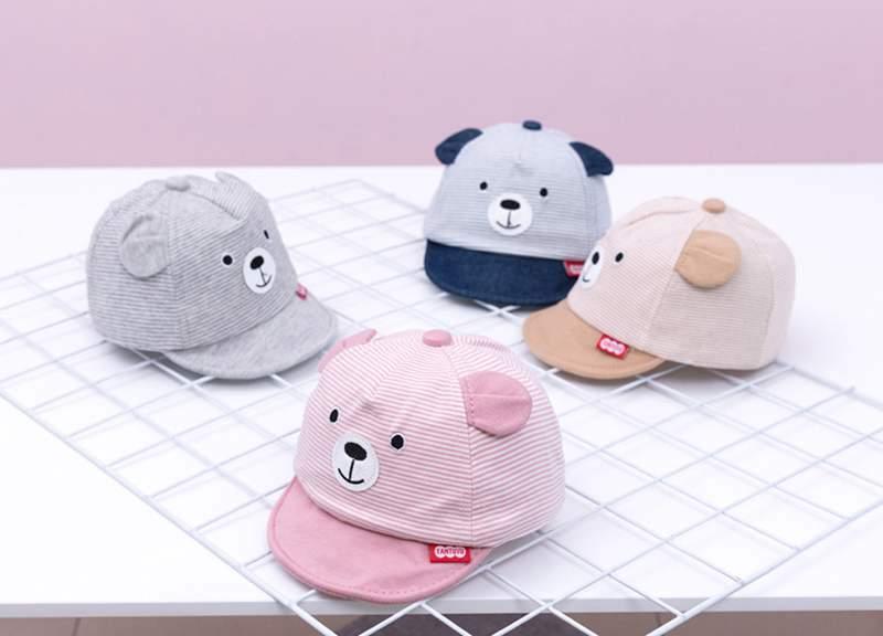 Cartoon Bear Baby Hat Cap Adjustable Baseball Cap Cute Striped Cotton Kids Sun Hat for Baby Boys