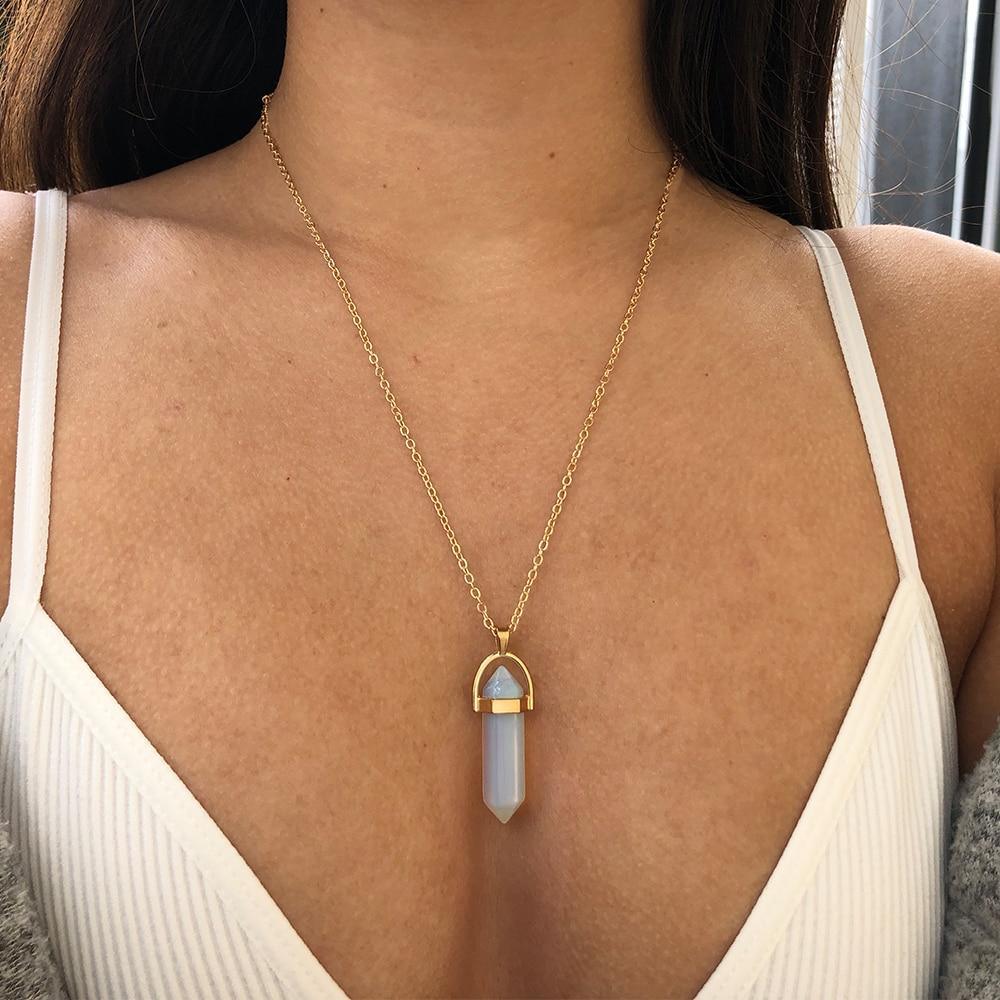 New Modern Fashion Trend Crystals Necklace Amazing Bohemian Hexagon Opal Pendant Elegant Necklace Luxury For Female Hexagon Crystal Necklace Gift