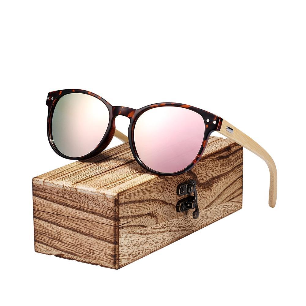 The Vintage Round Sunglasses Bamboo Temples Polarized Wood Sun glasses Men Women Shades For Women and Men With UV400 Protection