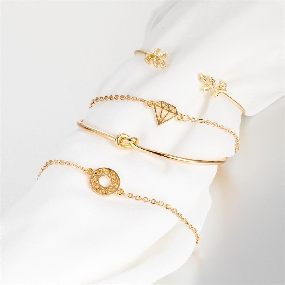 Fashion Bohemia Leaf Round Knot Cuff Bangle Gold Chain Charm Bracelet  for Women Simple Geometric Bracelets Luxury Jewelry