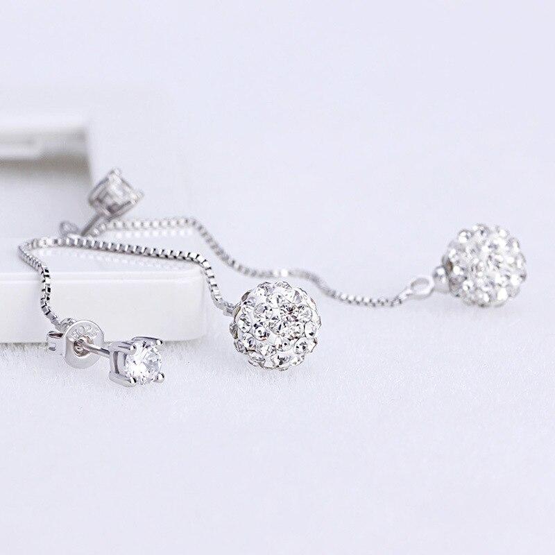 Luxury Elegant Sterling Silver Shiny Crystal Stud Earrings For Women In Fashion Style