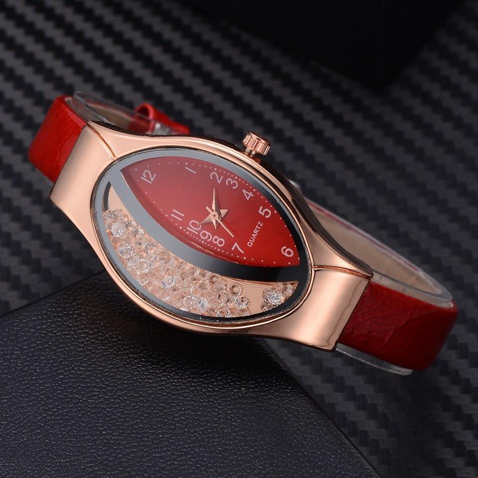 Women Fashion Luxury Watch Leather Strap Women Bracelet Clock Ellipse Rhinestone PU Sport Quartz Watch Wrist Watches For Women and Girls