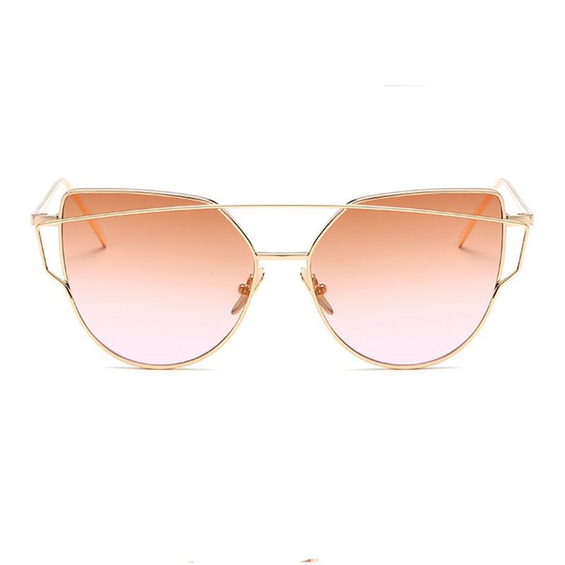 Luxury Vintage Modern Cat Eye Metal High Quality Frame  With Miror Sunglasses For  Women and Lady sunglasses With UV400 Protection