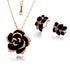 Modern Fashion Rose Flower Enamel Elegant Jewelry Set Luxury Rose Gold Color Black Painting New Bridal Jewelry Sets For Women Wedding