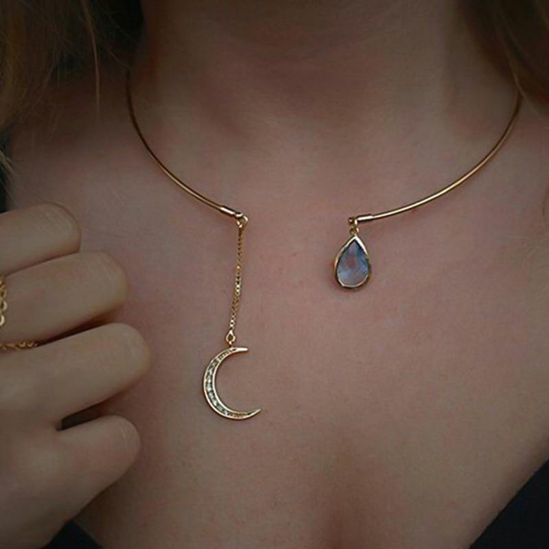 New Modern Creative Moon Pendant Open Choker Elegant Necklace For Ladies Elegant Crystal Cuff Collar Luxury Necklace Statement Party Fashion Jewelry