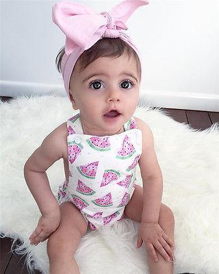 Baby Girls Romper Jumpsuit Headband Watermelon Printed Outfits Sun suit Set New 0-24M In Modern Design