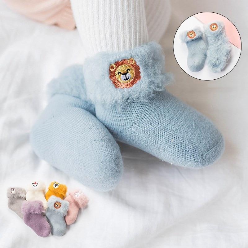 Winter Luxury Cozy Baby 3D Cartoon Embroidery Warm Thick Newborn Socks For Baby Girls and Boys In Elegant Comfortable Fashion Design